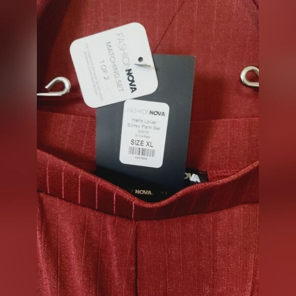 Fashion Nova Hello Lover Slinky Pant Set Cord Brick Red Maroon Ribbed XL - Picture 5 of 12